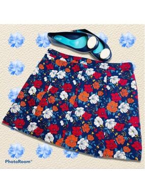 Forever 21 Red Blue Floral Mini Skirt Button Front A-line Size 31